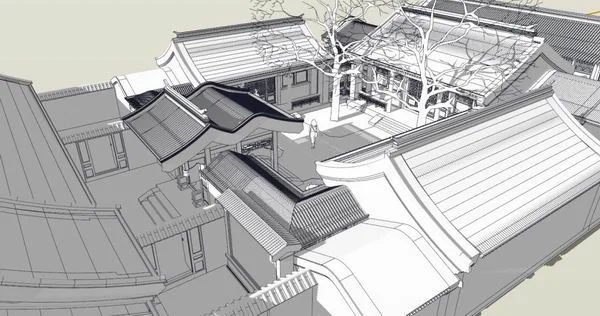Sketchup Residential Model | Multi story Courtyard, Residential, Chinese Style
