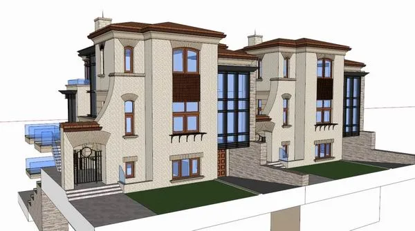 SketchUp Residential Model: Multi-Story Classical Villa with Sloping Garden