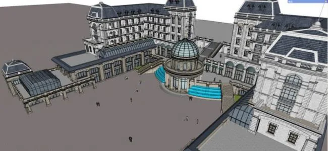 Sketchup Residential Model | Multi story Clubhouse, Multi story Apartment, Classical Style, Glass Dome