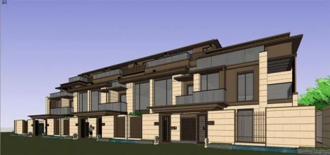 SketchUp Villa Model: New Asian-Style Row Villa Design