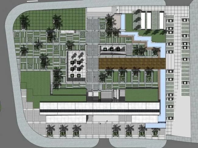 Sketchup Landscape Model | Commercial Square Landscape, Modern Style