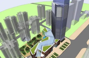 Modern High-Rise Office Building with Ground Floor Retail – SketchUp Model-BIM WORLD