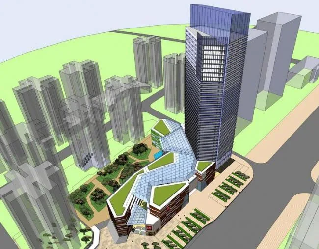 Modern High-Rise Office Building with Ground Floor Retail – SketchUp Model