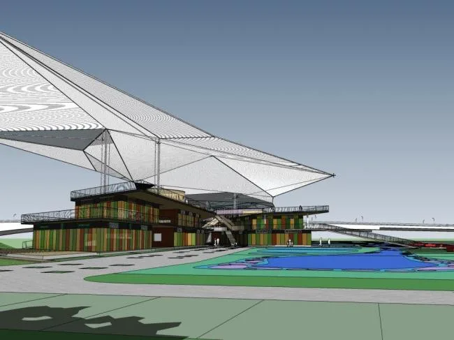 SketchUp Business Model: Modern Multi-Story Commercial Waterfront Design