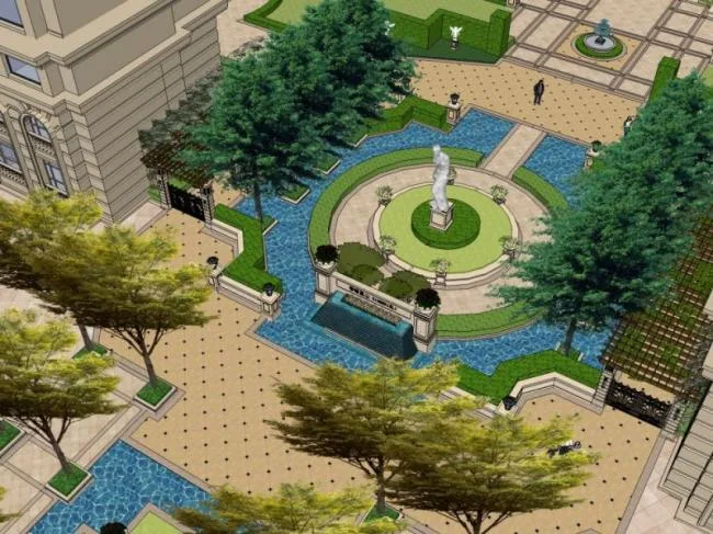 Sketchup Landscape Model | Community Landscape, Residential Landscape, French Style, Classical Style
