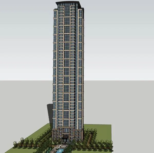Sketchup Residential Model | Super high-rise residential building, classical style, 49 floors