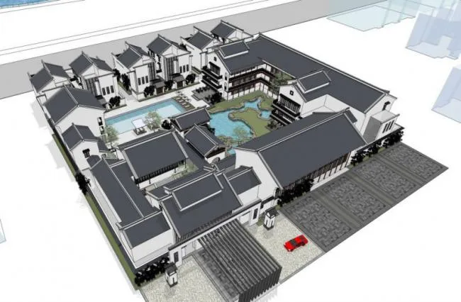 Sketchup Villa Model | Row Villa, Courtyard, Chinese Style