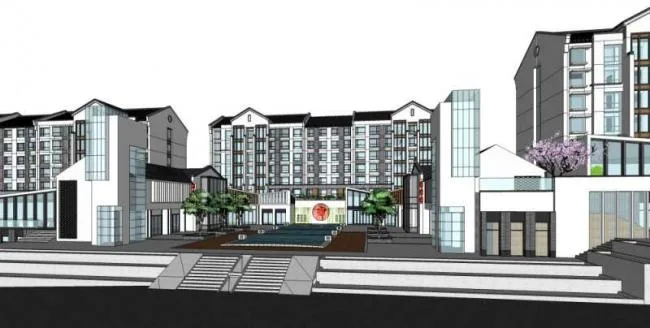 SketchUp Model: Multi-Story Residential with Ground Floor Commercial Space in Chinese Style