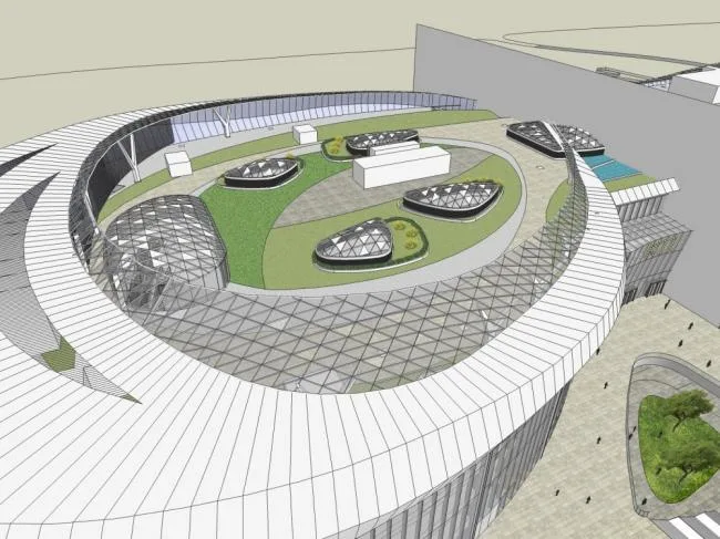 SketchUp Complex Model: Multi-Story High-Rise Commercial Office and Exhibition Hall in Modern Style
