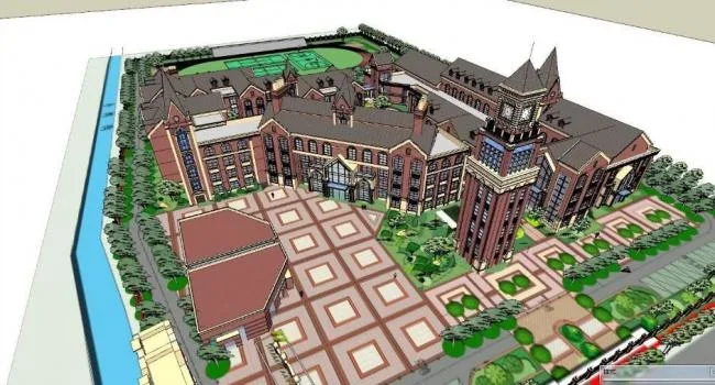 Multi-Story British Classical School Model: Primary, Secondary, and Teaching Buildings in SketchUp