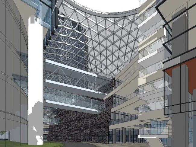 Sketchup Office Model | Super high-rise office building, modern style, commercial podium