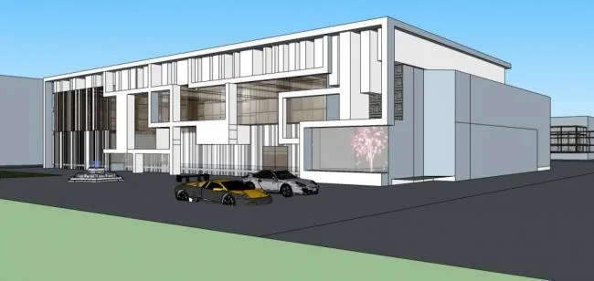 Sketchup Office Model | Multi Story Office Building, Sports Field, Modern Style