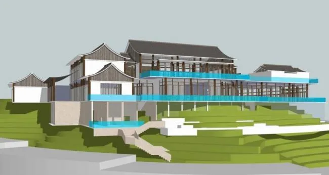 Sketchup Hotel Model | Multi story Mountain Hotel, Chinese Style