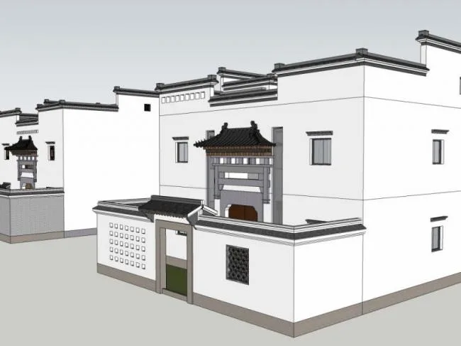 Sketchup Residential Model | Low rise Residence, Huizhou style Residence, Chinese Style