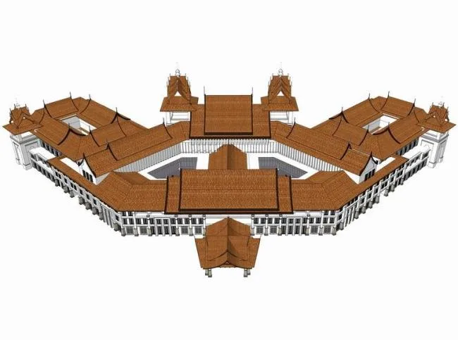 Multi-Story Southeast Asian Hotel Model in SketchUp: Yunnan, Thai, and Classical Styles