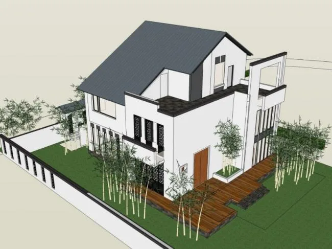 Sketchup Villa Model | Solo Villa, Modern Chinese Style