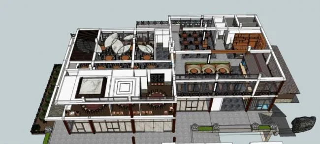 Sketchup Business Model | Multi story Hotel Restaurant, Modern Style