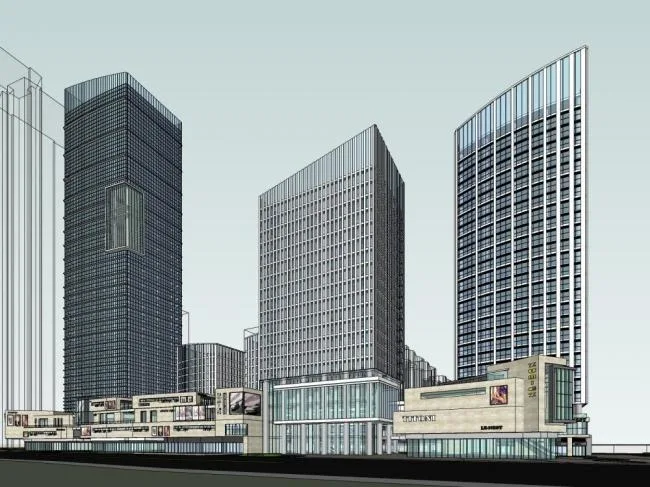 Sketchup Complex Model | Commercial Complex, High Rise Office, Modern Style