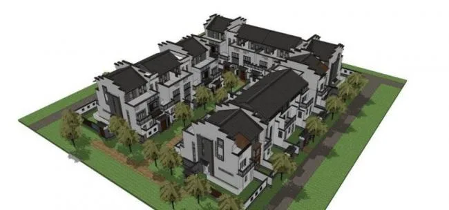Sketchup Villa Model | Multi row Villa, Courtyard, Huizhou Style