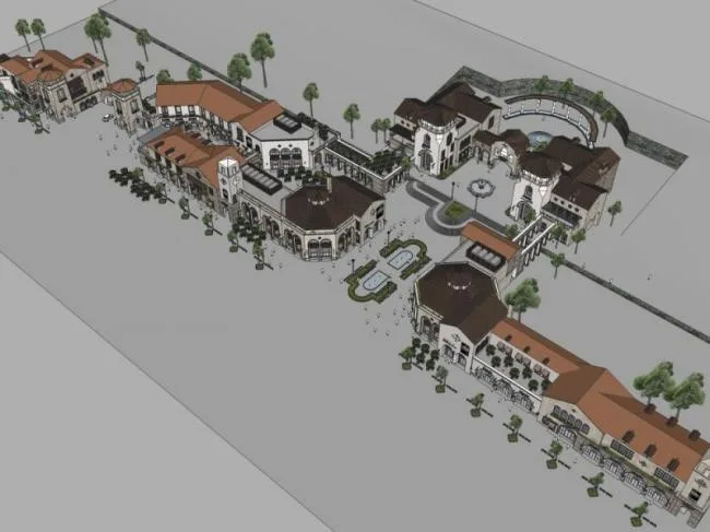 Sketchup Business Model | Low rise Commercial Street, Modern Style