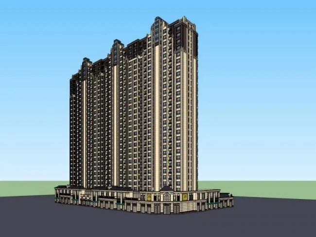 Sketchup Residential Model | High rise residential, ground floor commercial, residential building, classical style