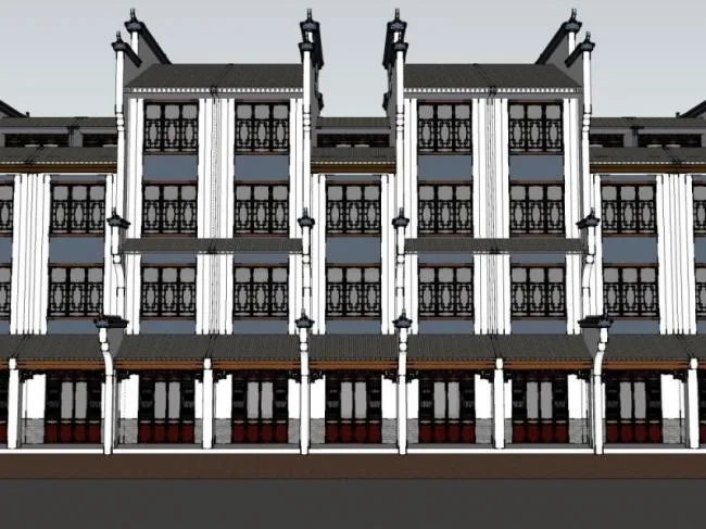 Sketchup Residential Model | Huizhou style Residence, Multi story Residence