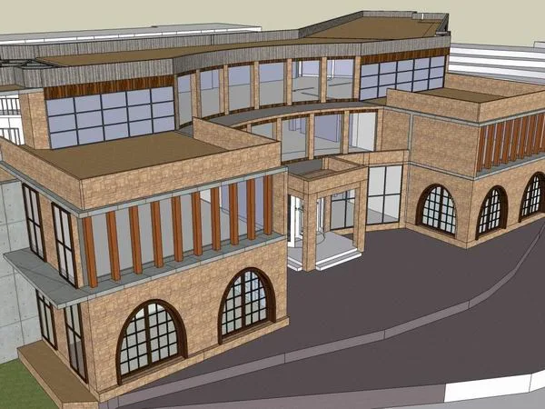 Sketchup Hotel Model | Multi story Mountain Inn, Classical Style