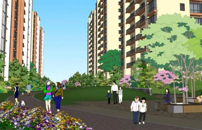 Sketchup Landscape Model | Residential Community Landscape, Modern Style