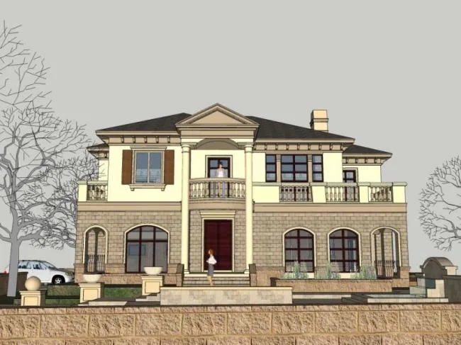 Sketchup Villa Model | Single Family Villa, Classical Style