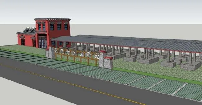 Sketchup Station Road and Bridge | Multi story Post Station, Modern Chinese Style