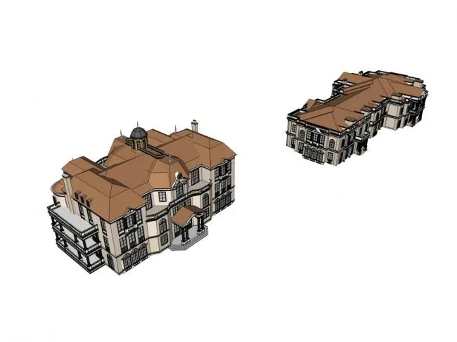 Sketchup Residential Model | Multi story Residential Clubhouse, Classical Style