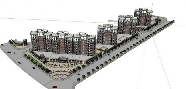 Sketchup Residential Model | High rise residential community, ground floor commercial, modern style