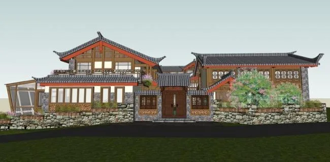 SketchUp Multi-Story Chinese-Style Residential Model Inspired by Ancient Town Architecture