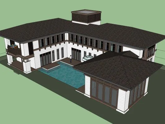 Sketchup Villa Model | Solo Villa, Modern Chinese Style