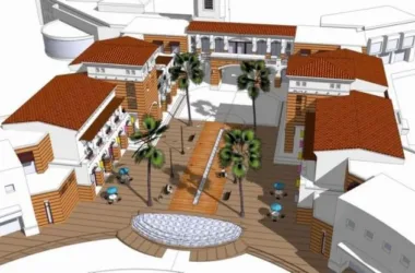 SketchUp Business Model: Multi-Story Street-Side Commercial Building in Spanish Classical Style-BIM WORLD