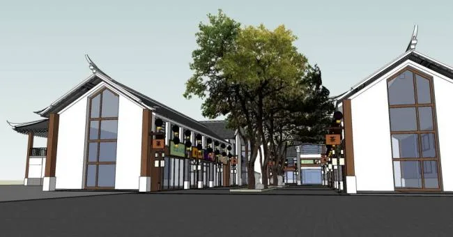Sketchup Business Model | Multi story Commercial Street, Chinese Style