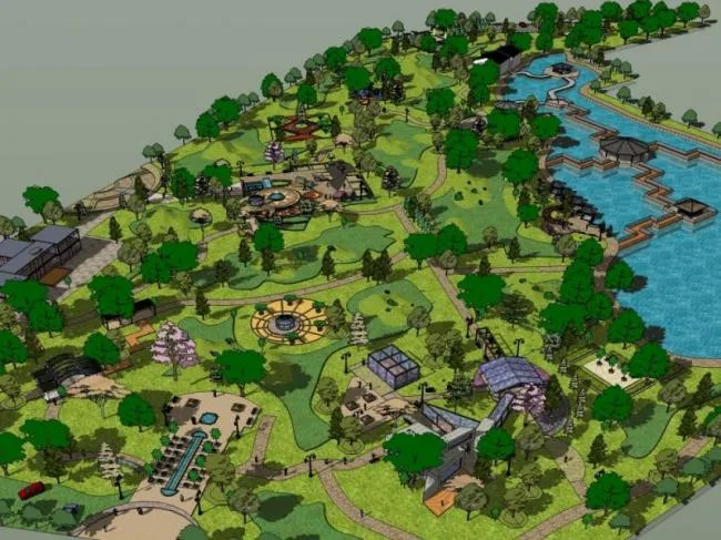 Sketchup Landscape Model | Park Landscape, Modern Chinese Style