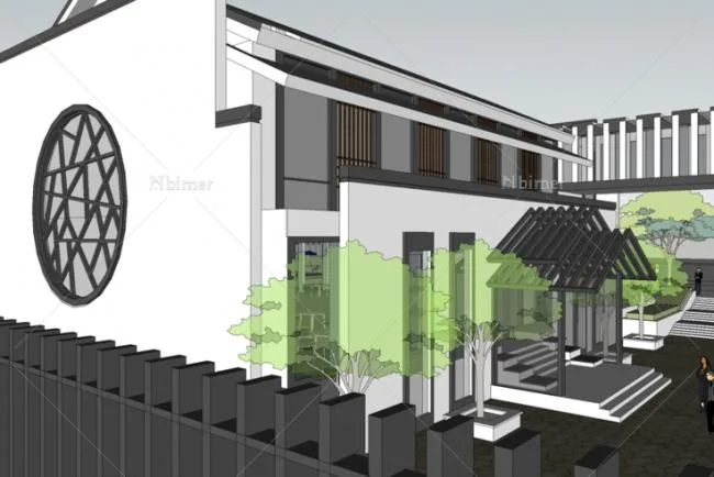 Sketchup Hotel Model | Multi story Resort Hotel, Huizhou Style, New Chinese Style