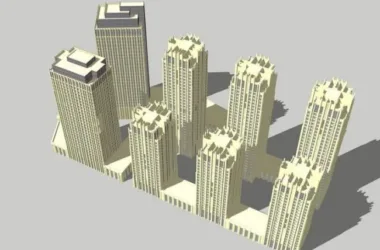 SketchUp Model of a High-Rise Residential Building in Art Deco and Classical Styles-BIM WORLD