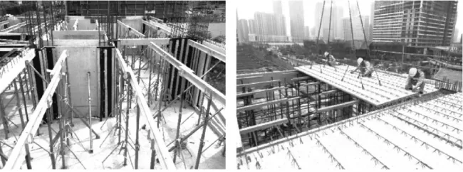 Installation of stacked floor slabs