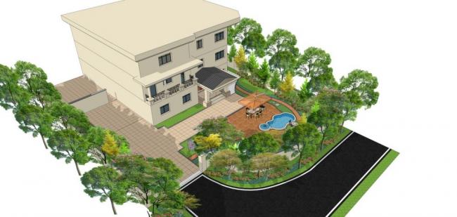 European Courtyard Garden Design in SketchUp Landscape Model