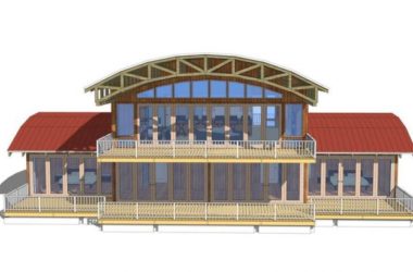SketchUp Villa Model Featuring Wooden Structure and Arched Design-BIM WORLD