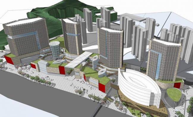 SketchUp Complex Model: Modern Commercial Center with High-Rise Offices, Retail Streets, and Public Square