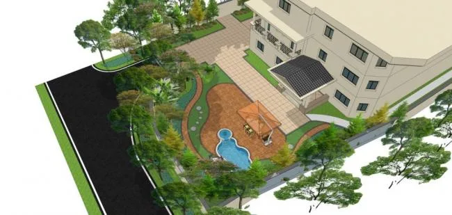 Sketchup Landscape Model | European Courtyard Landscape, Garden