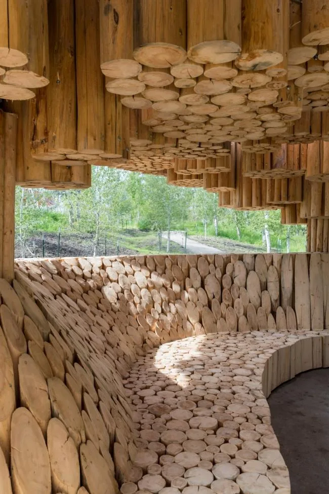 BIM Architecture | Carved Wood Bundle, Caring for Tranquility: Tippet Rise Art Exhibition Pavilion/K é r é Architecture