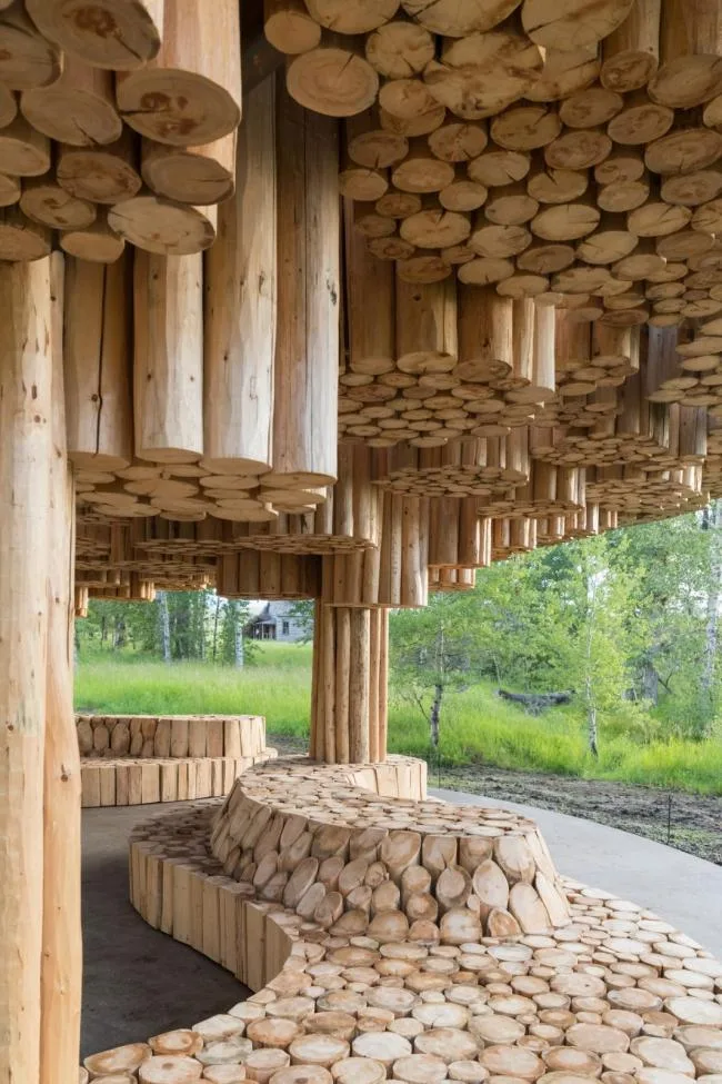 BIM Architecture | Carved Wood Bundle, Caring for Tranquility: Tippet Rise Art Exhibition Pavilion/K é r é Architecture