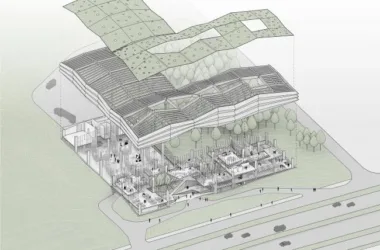 BIM Architecture: Green Grass Overturning and Dynamic Light at Turbulent Shadow Coffee Factory by Khmaladze Architects-BIM WORLD