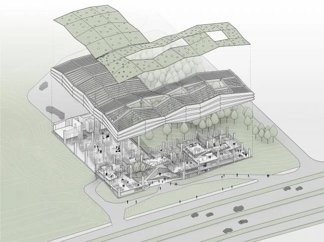 BIM Architecture | Green Grass Toppling, Turbulent Light and Shadow Coffee Factory/Khmaladze Architects