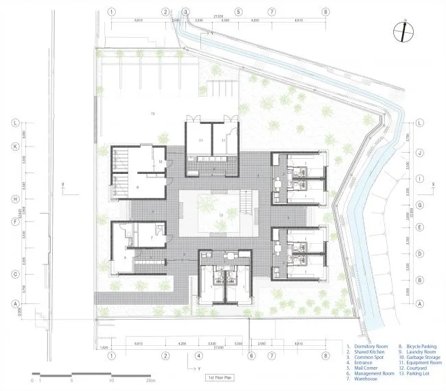 BIM Architecture | Deep Courtyard, Tranquil and Simple Home: Asahi Group Employee Dormitory KAEDE/Takenaka Corporation