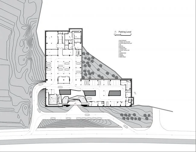 BIM Architecture | Green Grass Toppling, Turbulent Light and Shadow Coffee Factory/Khmaladze Architects